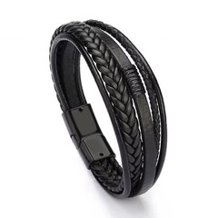 Trendy Leather Bracelets For Men Stainless Steel Bracelet 21CM Multilayer Braide