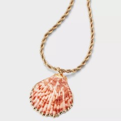 A New Day Gold Tone Rope Chain Shell Pendant Necklace Beach Sea Pink White