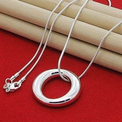 925 Sterling Silver Sleek Circle Pendant Necklace Snake Chain Fashion Jewelry