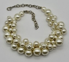 Faux Pearls Cluster Statement Collar Necklace Cream Silver-Tone Adjustable Clasp