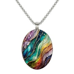 Oval Rainbow Pendant Necklace, Stainless Steel Chain Length Choice, Gift for Her