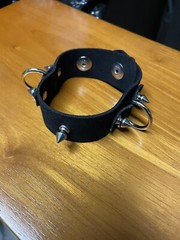 Leather Ring Spiked Bondage Bracelet Cuff Fits 8-9.5” wrists Goth Punk