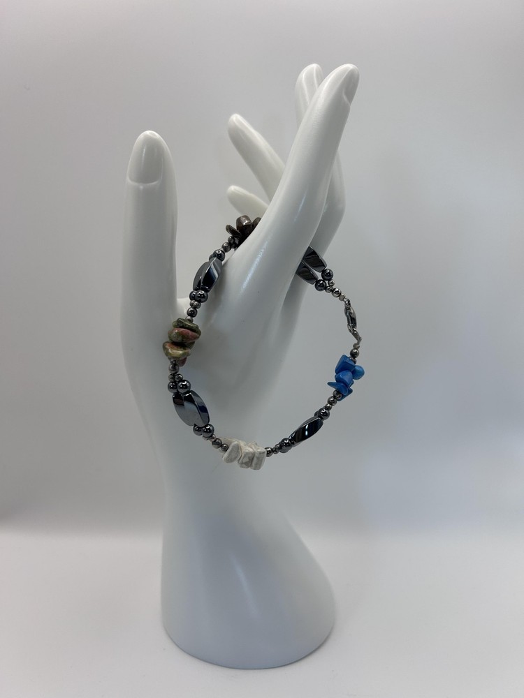 Bracelet Hematite Beaded Multicolor Gemstone Chip Boho 7 Inch Fashion Jewelry