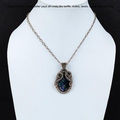 Copper Oval Mystic Fire Labradorite Stone Wire Wrapped Birthday Pendant Jewelry