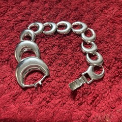 Napier Signed Silver-Tone Crescent Link Chain Bracelet 19cm Box Clasp – Rare