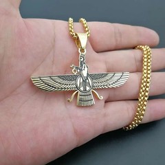 Gold Pt Double sided Farvahar Faravahar Necklace Chain Persian Farohar Art Gift