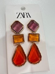 New Zara Woman Vibrant Geometric Crystal Earrings With Gold Accents