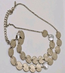 Chicos Gold Disc Statement Necklace Layered Coin Rhinestone Crystal Multi Strand