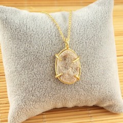 White & Gray Geode Druzy Prong Setting Yellow Gold Plated Charm Necklace