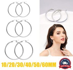 Sterling Silver Hoop Earrings Silver Smooth Round Shaped for Women 10MM-60MM USA