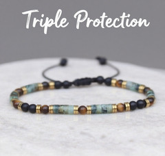 Triple Protection Healing Bracelet Onyx African Turquoise Tiger Eye Bracelet
