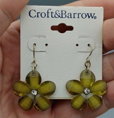 Croft & Barrow Dangle Earrings Acrylic Transparent Flower Rhinestone Center NWT