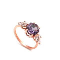 Color Changing Alexandrite Hexagon Ring Rose Gold Plated Solid Silver Jewelry