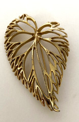 Leaf Brooch 2 x 1.5 inches Gold Tone Cut Out