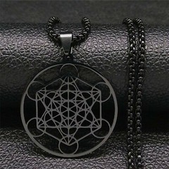 Metatrons Cube Necklace Black Stainless Steel Sacred Geometry Amulet Pendant