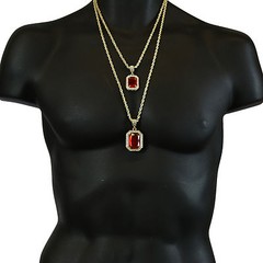 Men’s 14k Gold Plated 2 Pieces Stone Set Cubic Zirconia 30″ & 24″ Rope chains