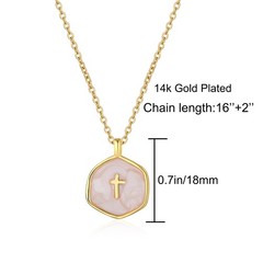 Small Cross Necklace for Women, Dainty 14K Gold Plated 14mm, pearl white