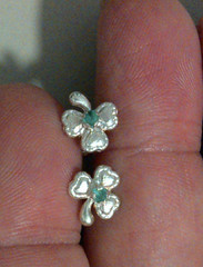 Earrings, 925 Silver Clover with Natural Emerald