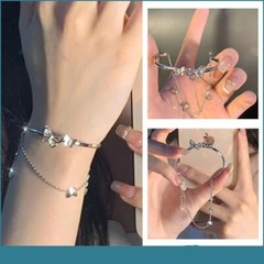Silver Bowknot Heart Butterfly Bracelet Adjustable Bangle Women Jewelry Gift Hot