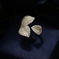 18k White Gold Plated Leaf Adjustable Ring made w Swarovski Crystal Stone