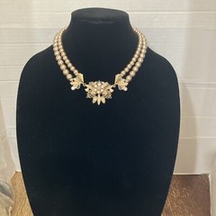 The Limited Necklace Statement Bib Colorful Crystal Flower Pearl Gold Tone 18”