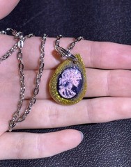 Handmade Resin Skeleton Lady Necklace 16” Silver Tone Chain