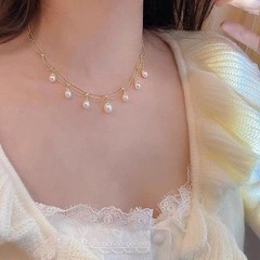 Vintage Lace Pearl Tassel Choker, 14K Gold Filled Natural Freshwater Necklace