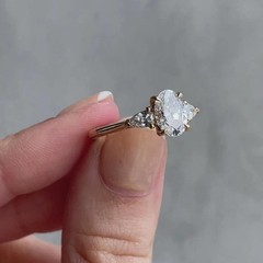 Oval Cut Triloyg Ring 2 CT Oval Moissanite Engagement Ring, Anniversary Gift