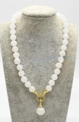 Natural White Jade 6/8/10/12mm Round Gemstone Beads Pendant Necklace 14-32inches