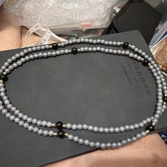 Elegant Gray And Black Beaded Necklace With Gold Accents 19.5” Artisan Made