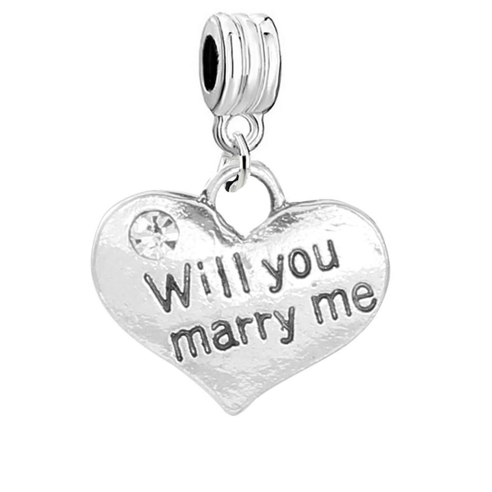 ” Will you marry me ” Marriage Proposal Heart Charm W Rhinestones Wedding Spacer