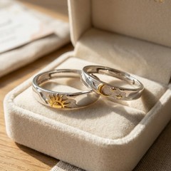 Sun Moon Star Adjustable Couple Promise Rings Set Matching Wedding Bands for Her