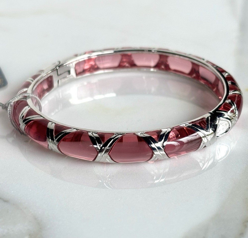 ANGELIQUE DE PARIS STERLING SILVER THIN BAMBOO RESIN BRACELET PINK NEW W/ TAGS