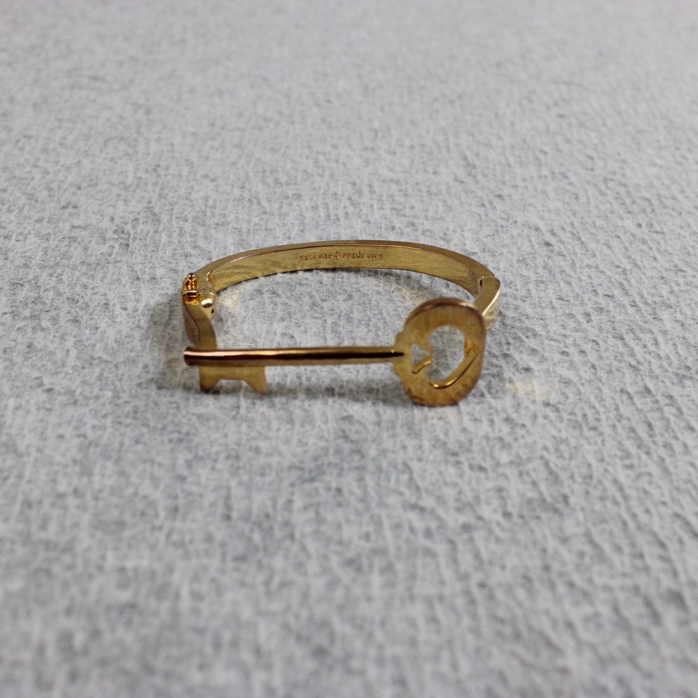 Kate Spade Gold Tone Bracelet Lock Key Hinged Cuff Logo Bangle Designer Twee