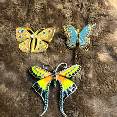 Lot of 3 Butterfly Brooch Pins Gold Tone Enamel Rhinestone Magnetic Multicolor