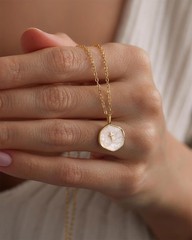 Small Cross Necklace for Women, Dainty 14K Gold Plated 14mm, pearl white