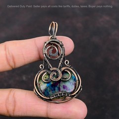Copper Oval Multi Fire Labradorite Gemstone Ethnic Wire Wrapped Sister Pendant