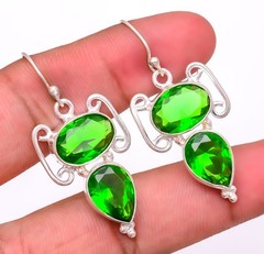 Tsavorite Quartz Gemstone 925 Silver Plated Jewelry Earring Jewelry 1.8″T81