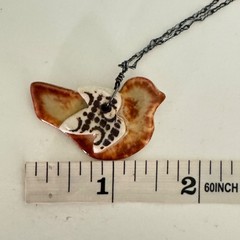 Artisan Studio Pottery Glazed Ceramic Bird Pendant Necklace Sterling Silver 925