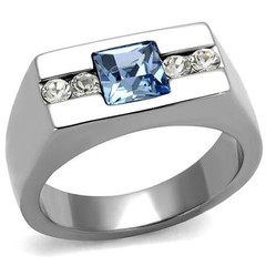 Men’s Square Princess Cut Light Aqua Blue Topaz cz Stainless Steel Ring