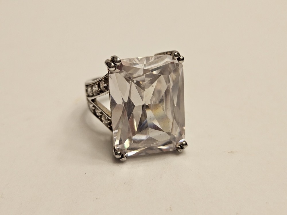 Emerald-Cut Cubic Zirconia Platinum-Plated Ring PalmBeach Jewelry