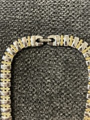 Vintage Two-Tone Silver & Gold Tone Bar Link Chain Necklace Metal Box Clasp