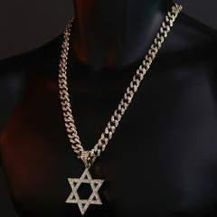 Large Star of David Pendant Cuban Cubic Zirconia Chain HipHop 18-24″ Gold Plated