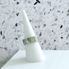 925 Sterling Silver Engraved Floral Scroll Band Ring No Stone Size 7