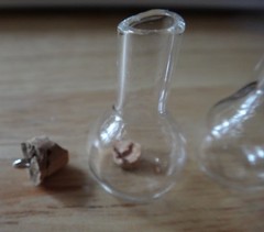 3 Small 36x17mm Glass 2 Round 1 Squared Bottle w/ Cork for TINY Momentos Charm