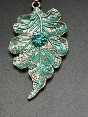 Copper Verdigris Leaf Necklace 18” Chain With 2” Pendant