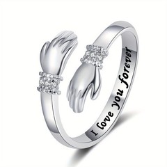 Trendy Minimalist Brass Hugging Engraved Open Adjustable Diamond-Accented Ring