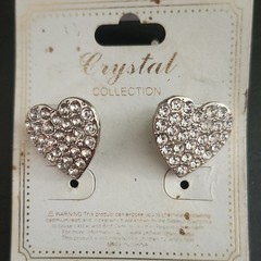 Crystal Collection Silver Tone Heart Pavé Crystal Stud Earrings Butterfly Back