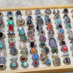 50pcsMixed Vintage Boho Rings Retro Ethnic Statement Colorful Rhinestone Jewelry