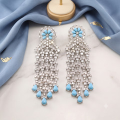Long Turquoise Chandelier Dangle Earrings Silver Tone Wedding Statement Jewelry